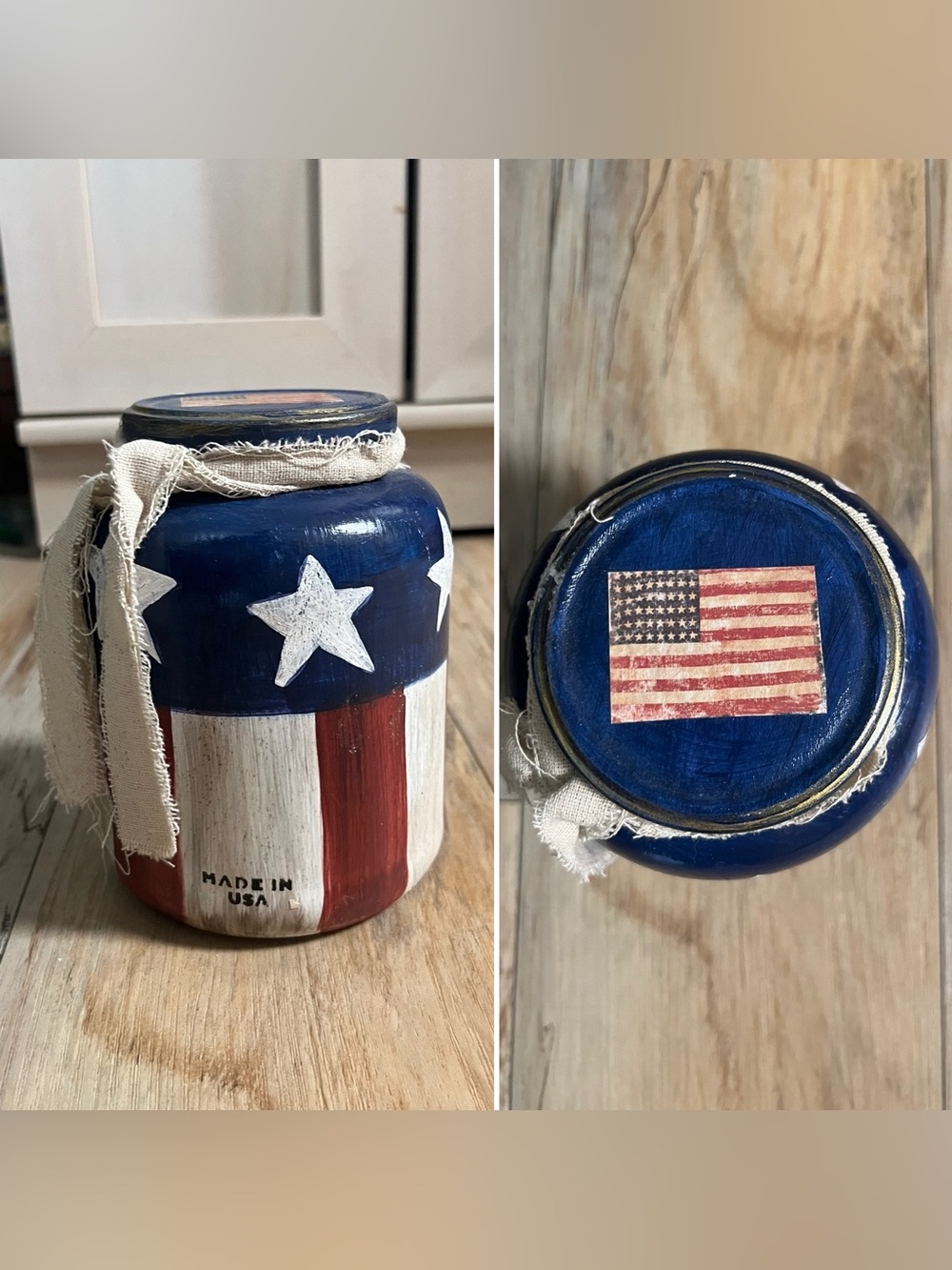 Glass Pickle Jar - Hand painted like US Flag - decor only-not for food storage